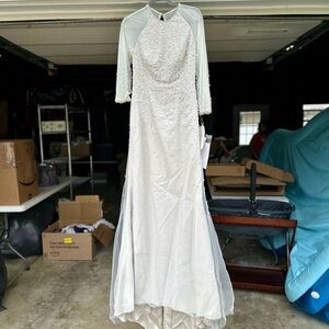 David's Bridal Cream Cowl Neck Raglan Sleeve Wedding Gown